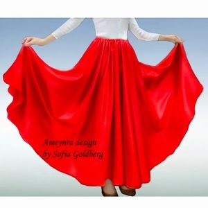 Red Satin Skirt Full-Circle 360' Ameynra design. New